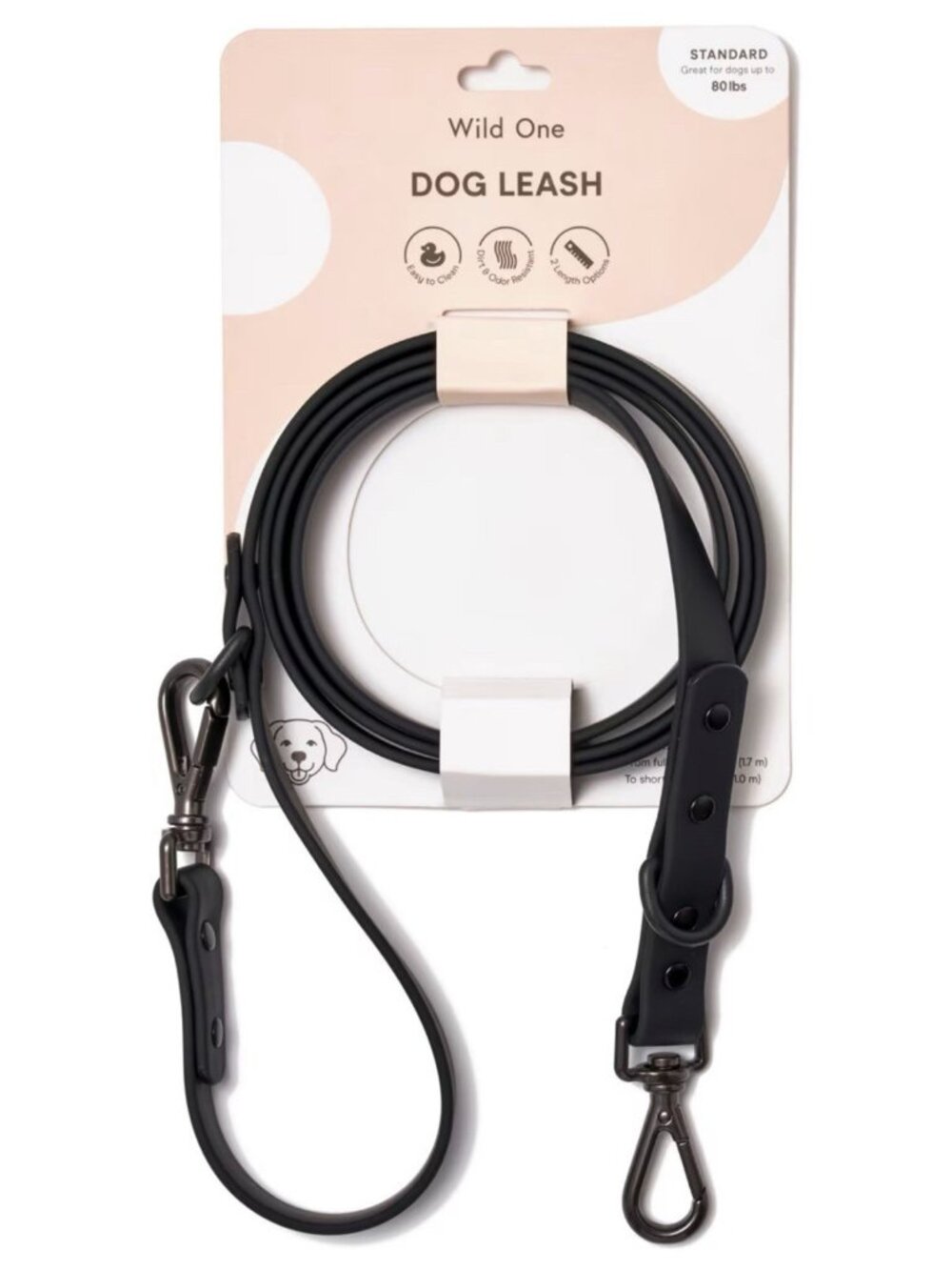 Wild One Black Rubberized Waterproof Adjustable Dog Leash Black 69.5" NEW